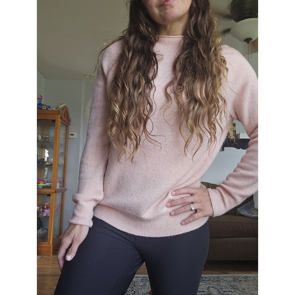 J Crew Merino Wool Alpaca Roll Cuff Mock Neck Raglan Pink Sweater S Stretch Chic